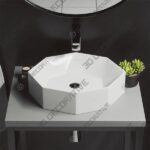 Brusque Glossy Ceramic Vessel Bathroom Sink with Overflow - 3D Decorative