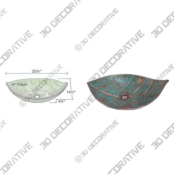 COPPER GREEN PATINA DISTRESSED LEAF OVAL ARTISTIC VESSEL SINK