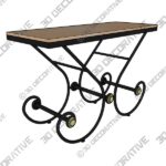 Italian Travertine Stone and Iron Scroll Console Table