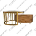 White & Walnut Round Nesting Coffee Table