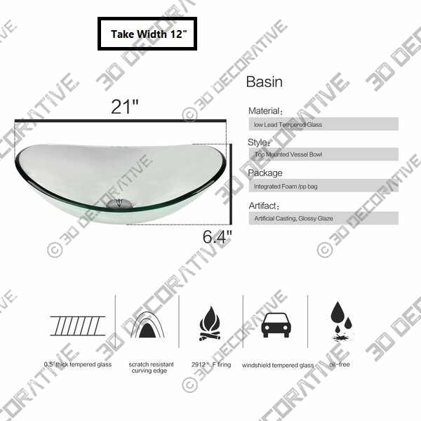 Bathroom Tempered Clear Glass Oval Vessel Sink - 3D Decorative