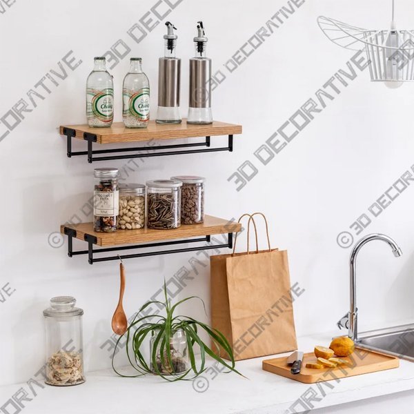 2 Piece Solid Wood Accent Shelf - 3D Decorative