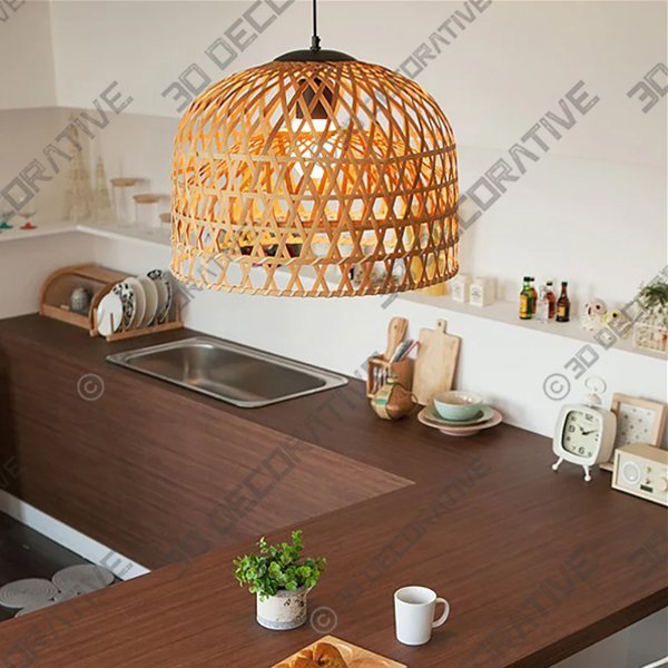 2-Layer Cross Woven Bamboo Pendant Lighting LampĀ - 3D Decorative
