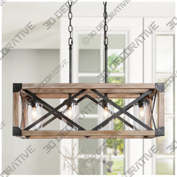 4-Light Geometric Kitchen Island Pendant Lighting - 3D Decorative