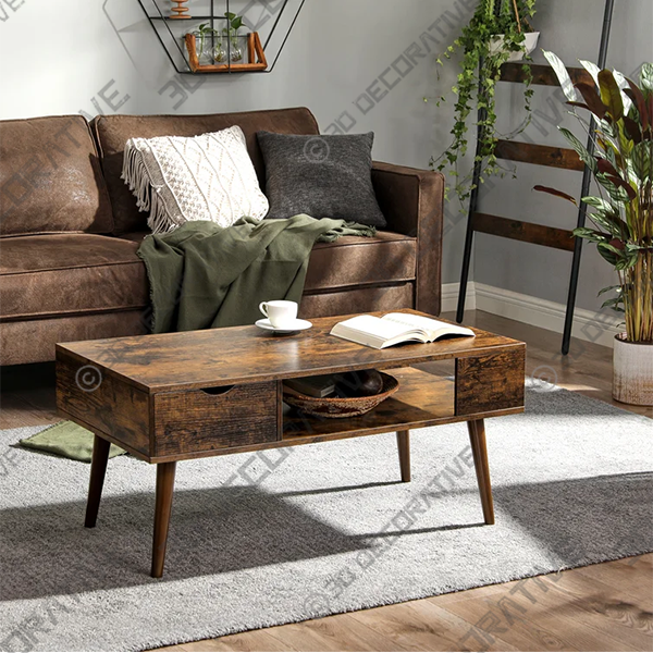 Aleeana Solid Wood Coffee Table with Storage - 3D Decorative