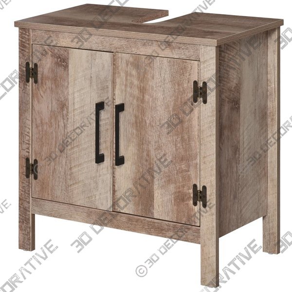 Bathroom Floor Storage Cabinet with Double Door Space Saver Organizer - 3D Decorative