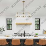 Beckett 3-Light Matte White Linear Chandelier with Matte Brass Accents - 3D Decorative