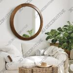 Mirror-4-13.jpg CULER Round Mirrors 30 Inch,Wood Vanity Wall Rustic Mirror with Walnut Frame - 3D Decorative