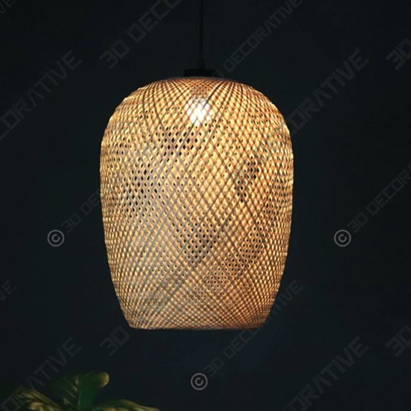 Cyclic Oval: Unique handmade Woven Hanging Pendant Light, Natural/Bamboo Pendant Light - 3D Decorative