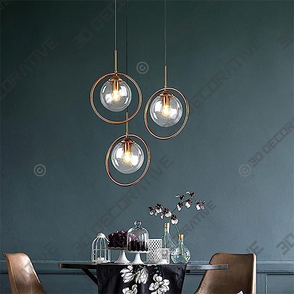 Debbte Industrial Vintage 3-Lights Pendant Lighting Fixture Brass Metal RingĀ - 3D Decorative