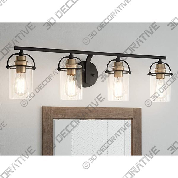 Emerson 33.5" Wide Matte Black and Gold Bath Light by Quoizel - 3D Decorative