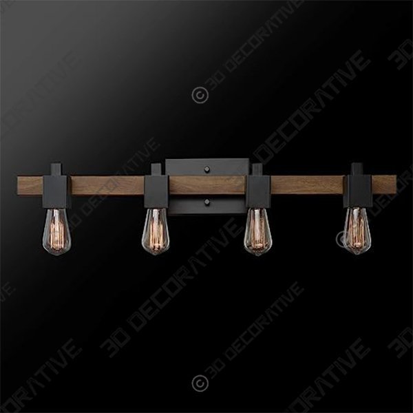 Globe Electric Phoenix 4-Light Vanity Light, Matte Black, Dark Faux Wood - 3D Decorative