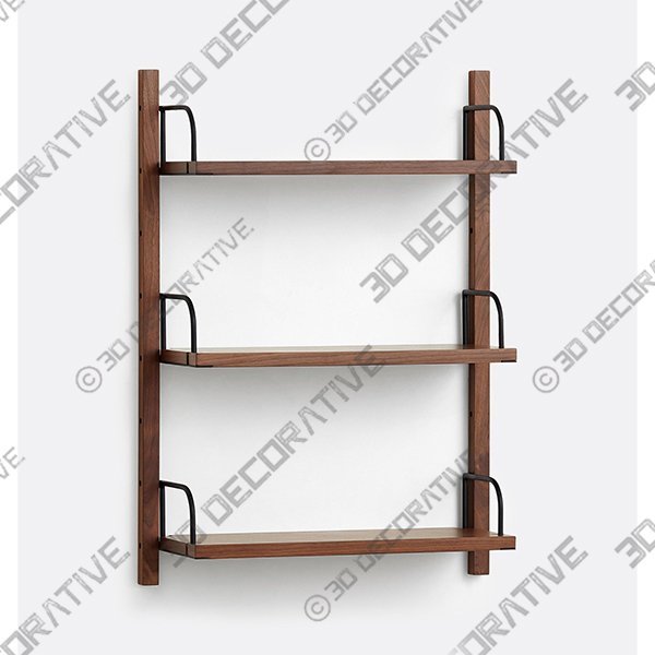 Hart Modular Walnut Triple Shelf Set - 3D Decorative