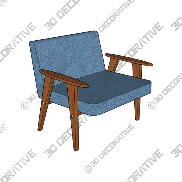 Chair-2-4.jpg Midcentury 366 Club Armchair in Grey Blue Boucle, J. Chierowski, Europe, 1960s - 3D Decorative