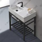 Modern Ceramic Console Sink With Counter Space and Matte Black Base- 3D Decorative