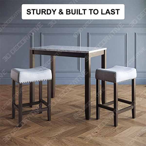 Nathan James 41202 Viktor Dining Set Kitchen Pub Table Marble Top Fabric Seat - 3D Decorative