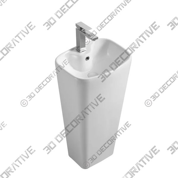 PL1814WH Fine Fixtures 33” Tall Ceramic Rectangular Pedestal Bathroom Sink with Overflow - 3D Decorative