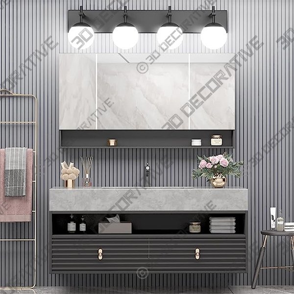 Ralbay Matte Black Bathroom Vanity Lights 4-Light Mid Century Modern Bathroom Light Fixtures Over Mirror - 3D Decorative