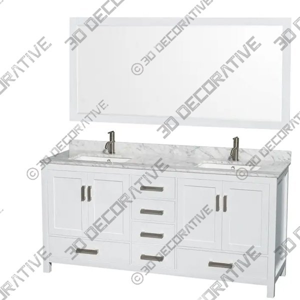 Sheffield 72 In Double Square Sink Vanity Set - 3D Decorative
