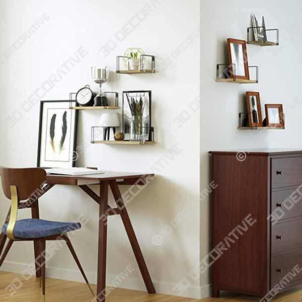 SRIWATANA Rustic Floating Shelves, Wood Wall Shelves Set of 3, Wall Mounted Storage Shelves - 3D Decorative