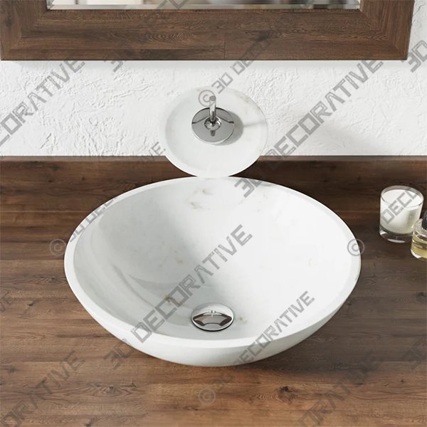 Stone Circular Vessel Bathroom SinkĀ - 3D Decorative