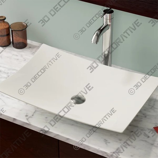 Vitreous China Rectangular Vessel Bathroom SinkĀ - 3D Decorative