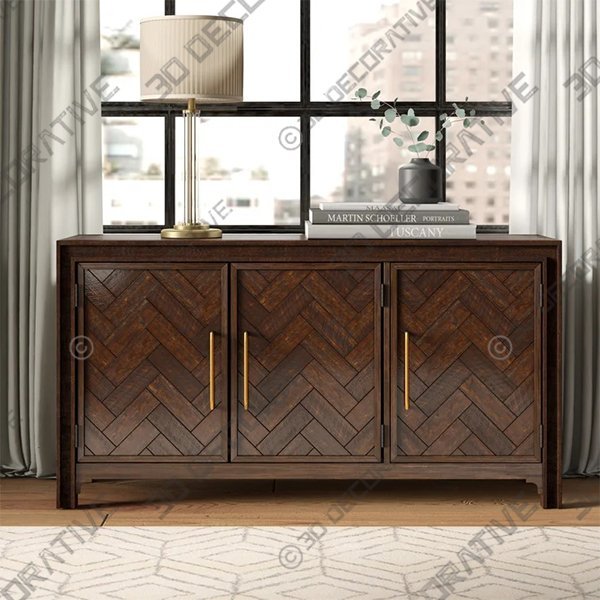 Waltham Gramercy Dark Chevron 3-Door Accent Cabinet - 3D Decorative