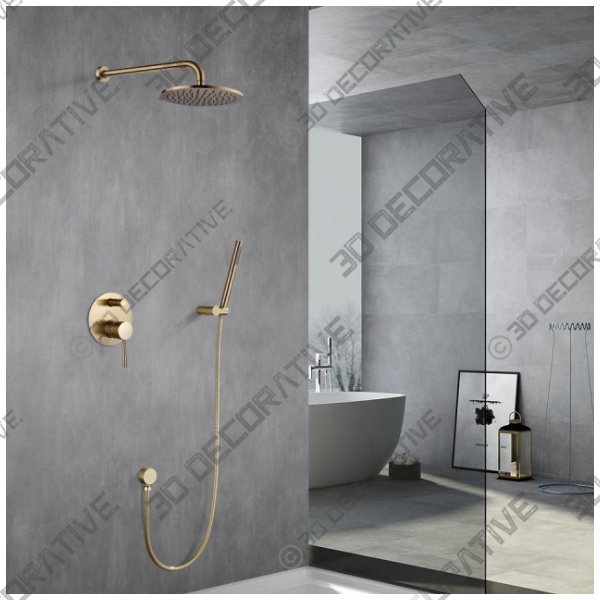 Wasser™ Brass Shower System With Handheld Shower, 8″ Shower Head - 3D Decorative