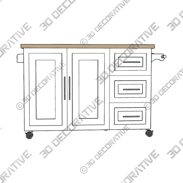 White Wood Countertop 53.15 in. Kitchen Island Cart, 8-Drawers, 1-Flatware Organizer and 5-Wheels - 3D Decorative - 3D Decorative