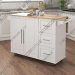 White Wood Countertop 53.15 in. Kitchen Island Cart, 8-Drawers, 1-Flatware Organizer and 5-Wheels - 3D Decorative - 3D Decorative