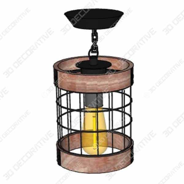 Anmytek Metal and Wood Chandelier Round Pendent Light - 3D Decorative