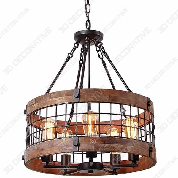 Anmytek C0019 Round Wooden Chandelier Metal Pendant Light - Range Hood for 2020 Design