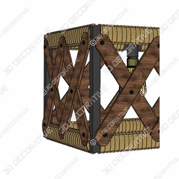 Anmytek Square Metal and Wood Chandelier Basket Pendant Three Lights - 3D Decorative