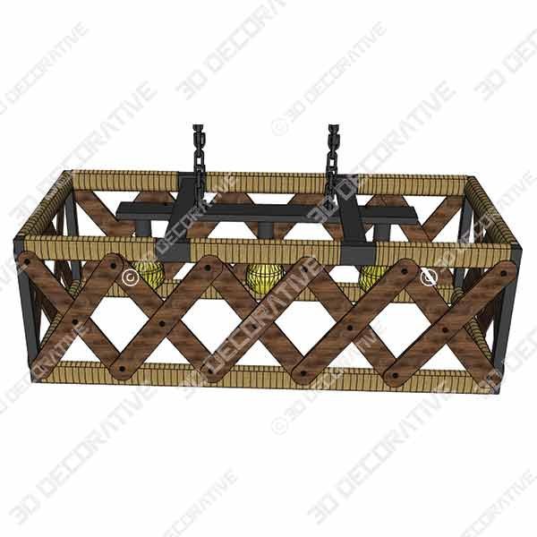 Anmytek Square Metal and Wood Chandelier Basket Pendant Three Lights - 3D Decorative