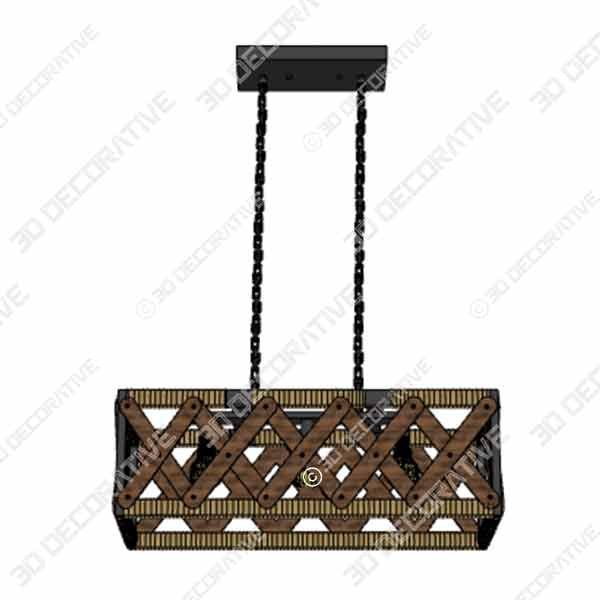 Anmytek Square Metal and Wood Chandelier Basket Pendant Three Lights - 3D Decorative