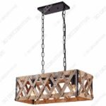 Anmytek Square Metal and Wood Chandelier Basket Pendant Three Lights - 3D Decorative