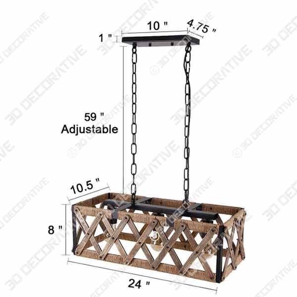 Anmytek Square Metal and Wood Chandelier Basket Pendant Three Lights - 3D Decorative