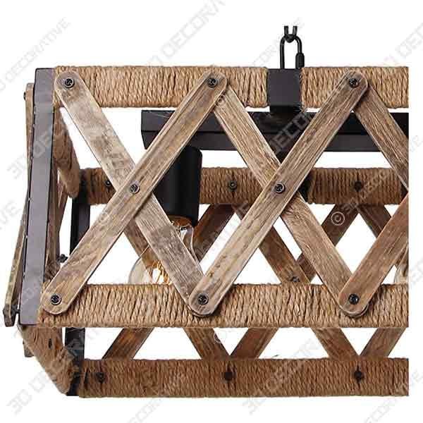 Anmytek Square Metal and Wood Chandelier Basket Pendant Three Lights - 3D Decorative