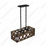 Anmytek Square Metal and Wood Chandelier Basket Pendant Three Lights - 3D Decorative