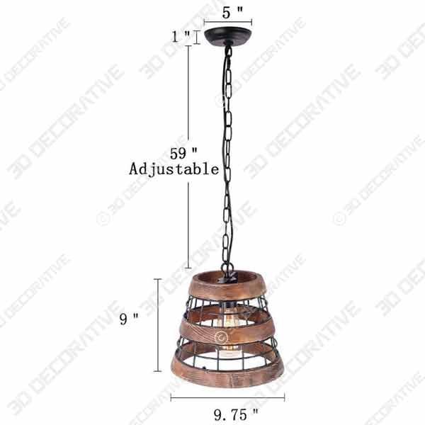 Anmytek Wood and Metal Chandelier Iron Net Frame Rustic Chandelier Lighting - 3D Decorative