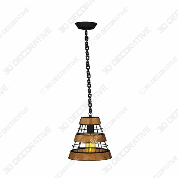 Anmytek Wood and Metal Chandelier Iron Net Frame Rustic Chandelier Lighting - 3D Decorative