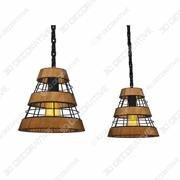 Anmytek Wood and Metal Chandelier Iron Net Frame Rustic Chandelier Lighting - 3D Decorative