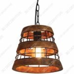Anmytek Wood and Metal Chandelier Iron Net Frame Rustic Chandelier Lighting - 3D Decorative
