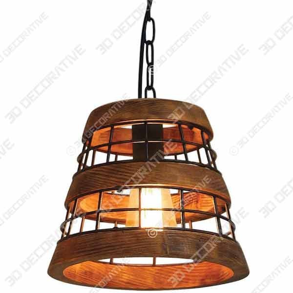 Anmytek Wood and Metal Chandelier Iron Net Frame Rustic Chandelier Lighting - 3D Decorative