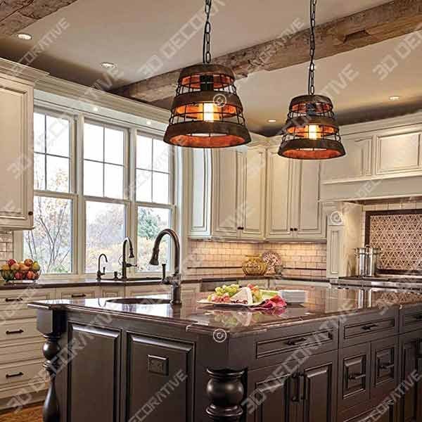 Anmytek Wood and Metal Chandelier Iron Net Frame Rustic Chandelier Lighting - 3D Decorative