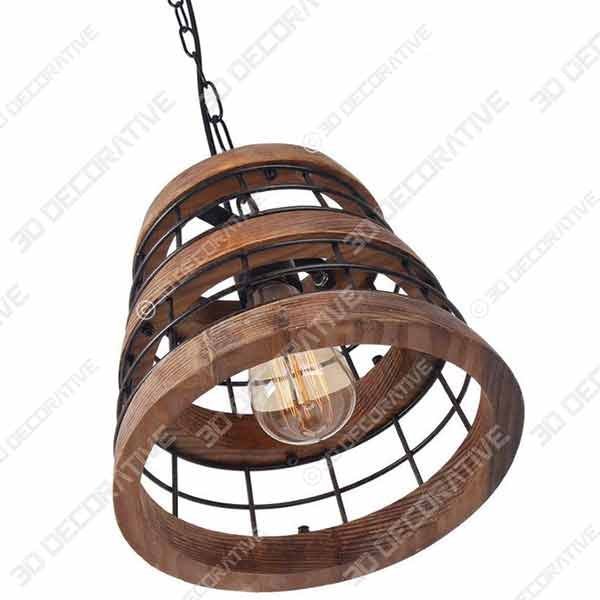 Anmytek Wood and Metal Chandelier Iron Net Frame Rustic Chandelier Lighting - 3D Decorative