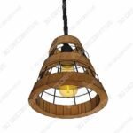 Anmytek Wood and Metal Chandelier Iron Net Frame Rustic Chandelier Lighting - 3D Decorative