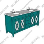 Double Sink Freestanding Bath Vanity in Teal Blue with White Marble Top  - 3D Decorative