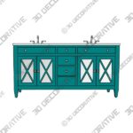 Double Sink Freestanding Bath Vanity in Teal Blue with White Marble Top  - 3D Decorative