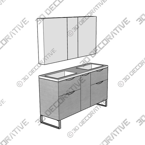 Madeli Milano 60″ Double Bathroom Vanity for Integrated Basins – Ash Grey - 3D Decorative